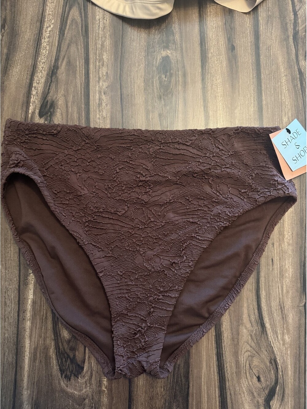 Shade & Shore High Waist High Leg Bikini Bottom Brown Women's Size L NWT